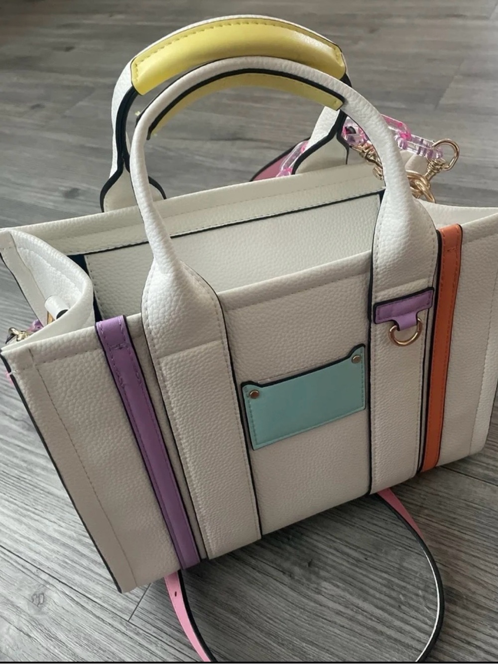 Aldo White Satchel with Pastel Multi-Accent Trim